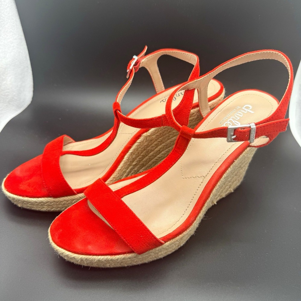 Charles by Charles David Orange Suede Espadrille Wedge Sandals Ankle Strap 8